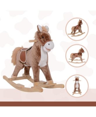 Kids Rocking Horse with Soft Plush Body & Wooden Base for Years 3+