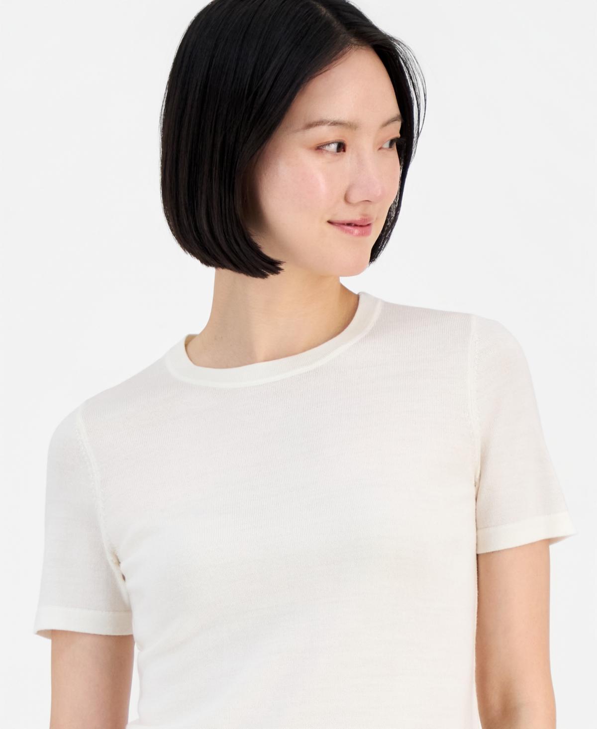 Anne Klein Women's Merino Wool Short-sleeve Sweater In White