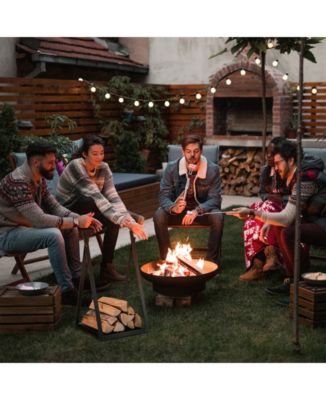 Triangle Firewood Rack with Raised Base for Fireplace Fire Pit-Black