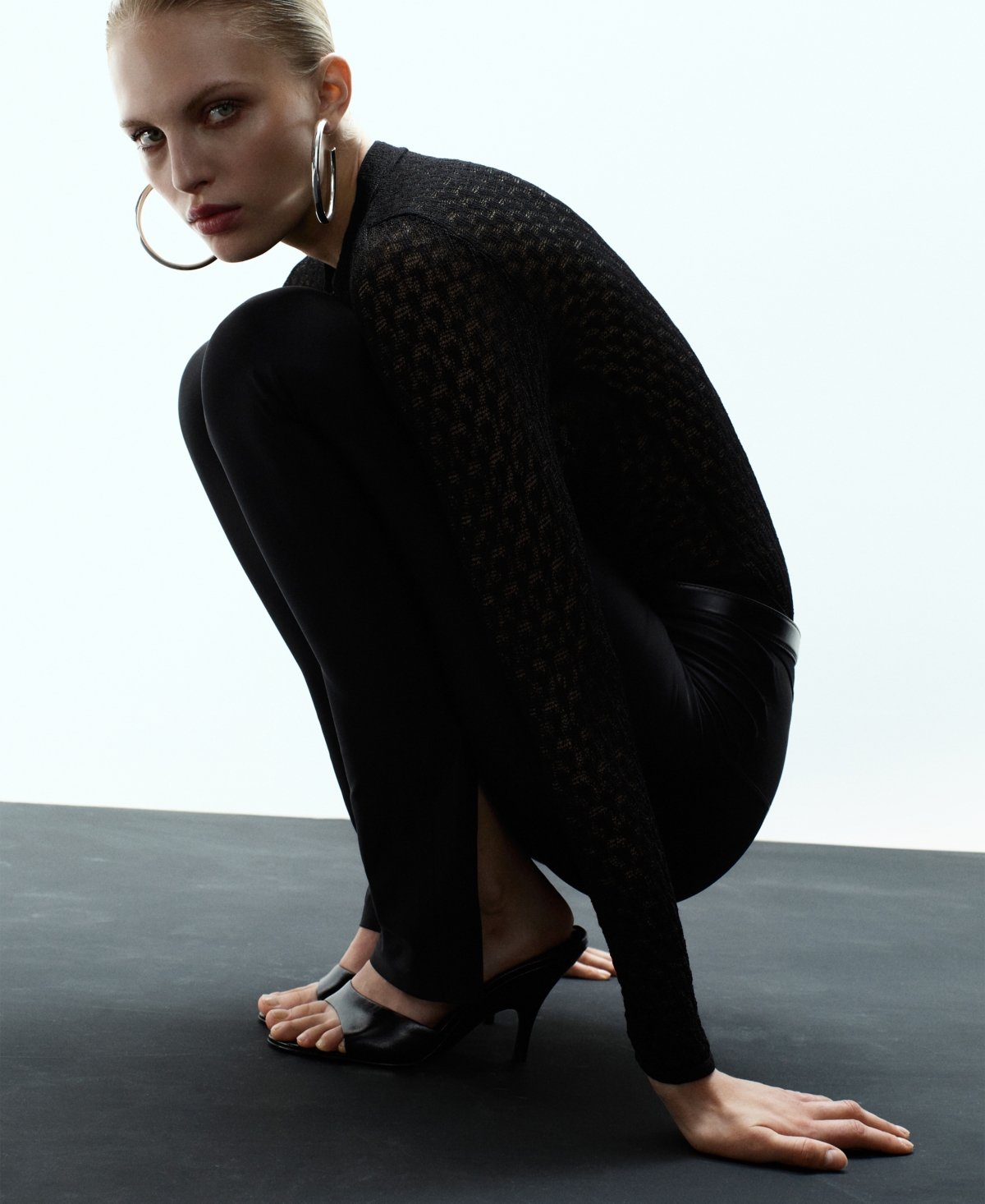 Mango Women's Beading Detail Openwork Knit Sweater In Black