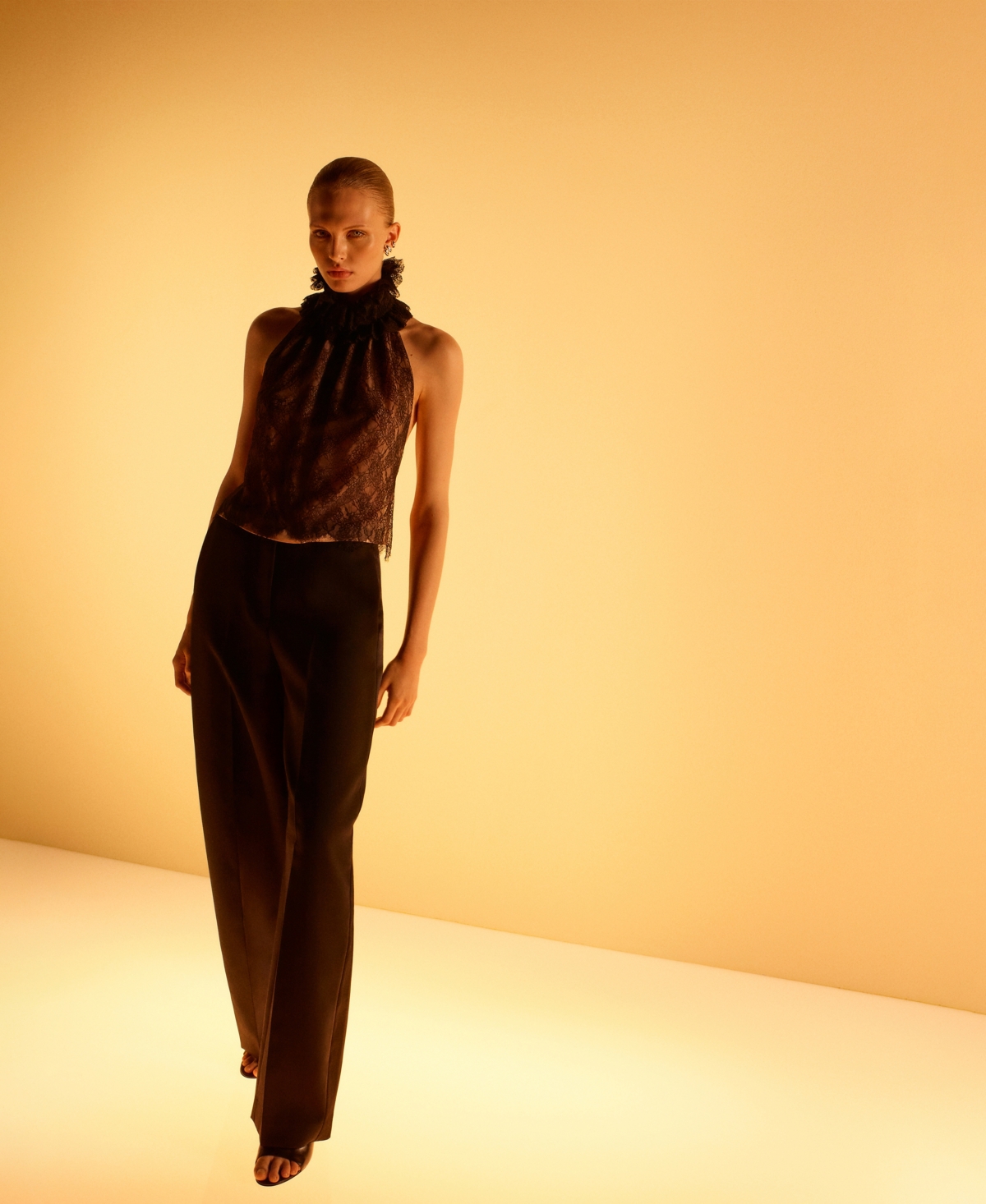 Mango Women's Ruff Collar Detail Lace Top