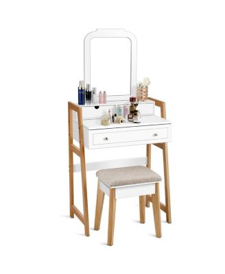 Vanity Table Set with Cushioned Stool and Large Mirror