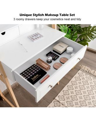 Vanity Table Set with Cushioned Stool and Large Mirror