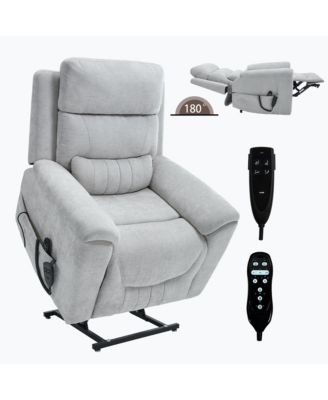 Chenille Dual Motor Infinite Position Up to 350 LBS Power Lift Recliner Chair with 8-Point Vibration Massage and Lumbar Heating,Blue