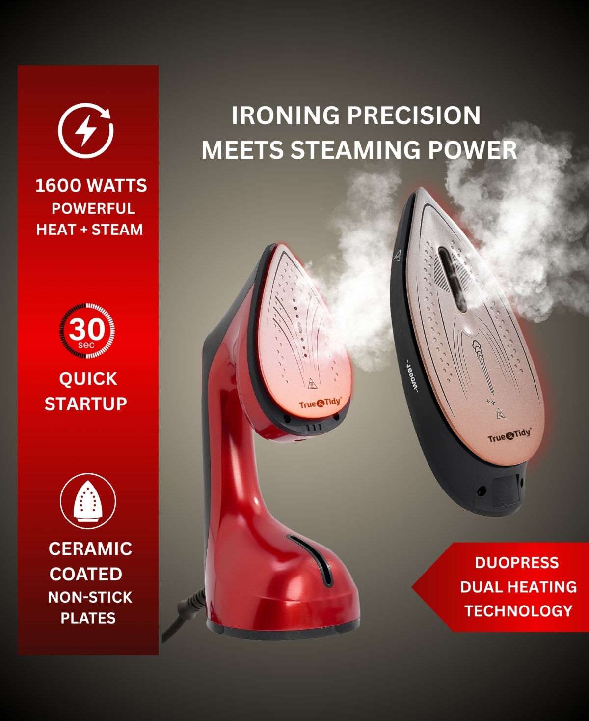 True & Tidy Duopress Xl Iron And Steamer In Red