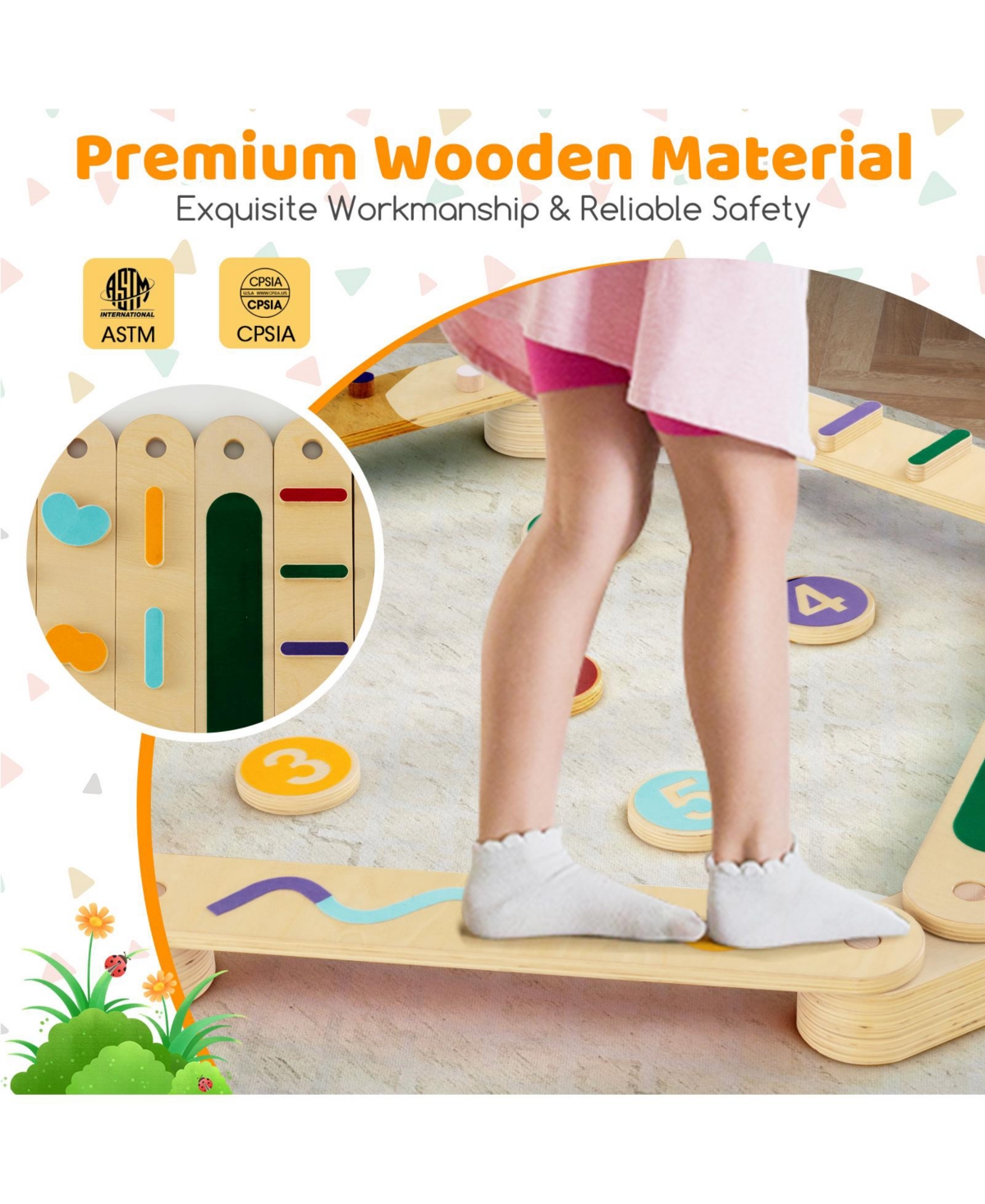 Mecale Montessori Balance Beam Set Wooden Balance Boards with Stepping Stones