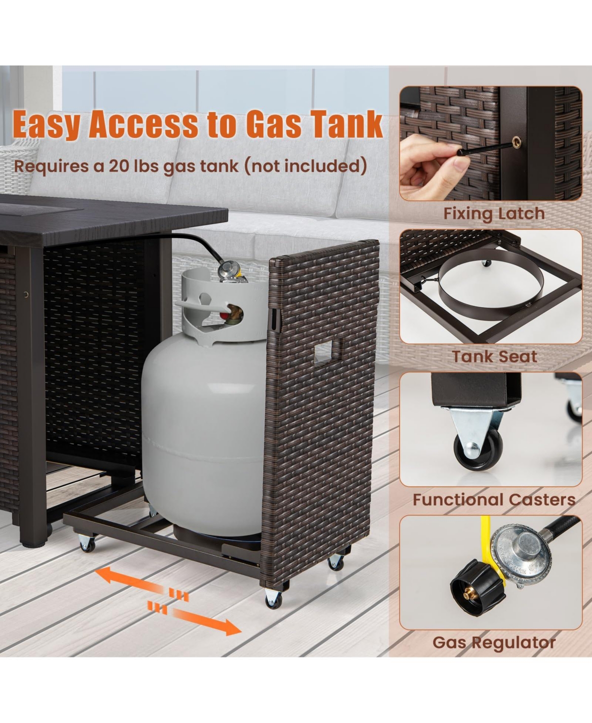 Mecale 50000 Btu 2 Inch Ropane Gas Fire Pit Table with Wind Guard and Glass Rocks