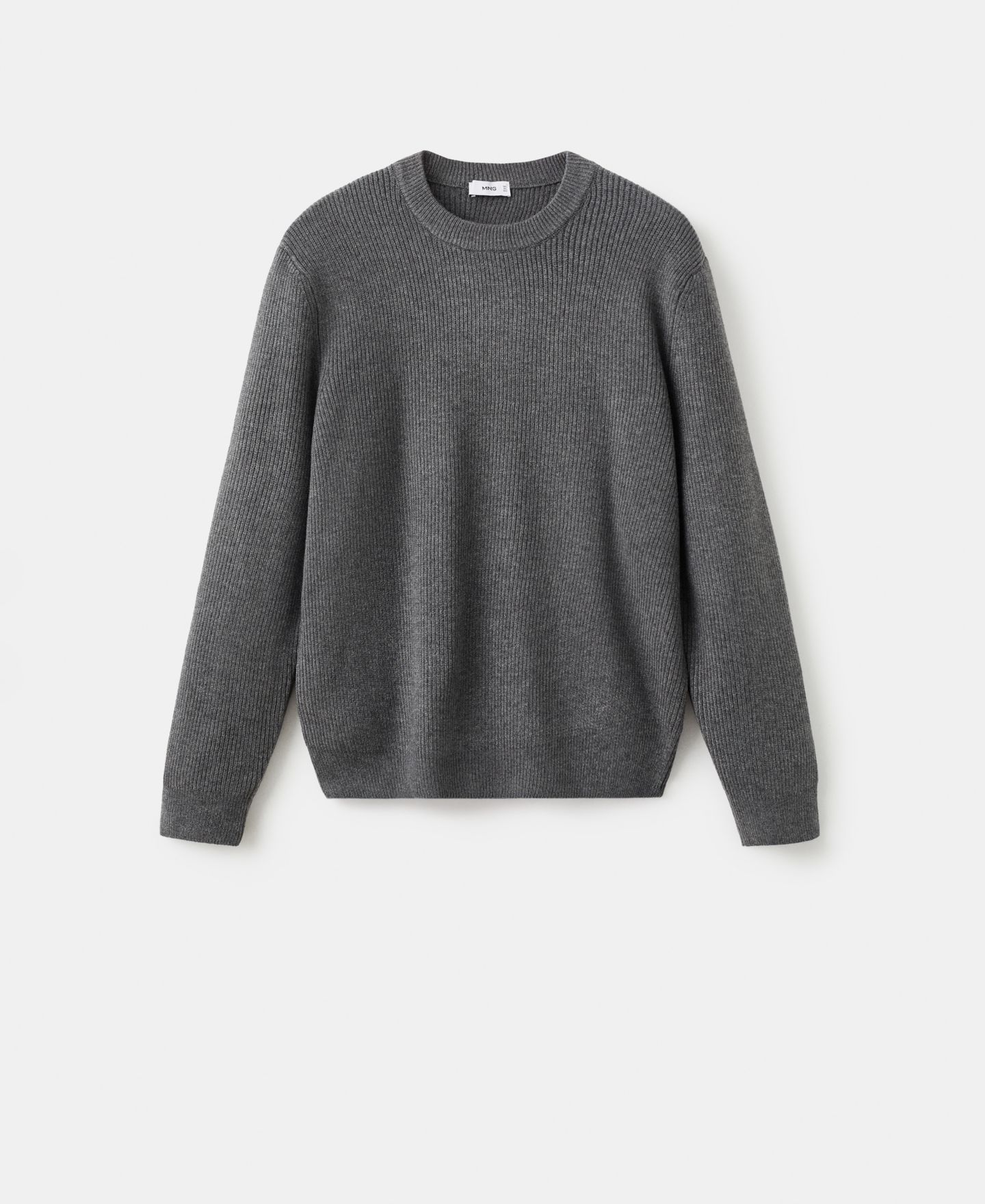 Мужской свитер MANGO Ribbed Wool-Blend, цвет: Тёмный меланжевый серый — фото 7