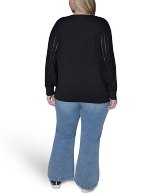 Women's Plus Size V-Neck Long-Sleeve Sweater