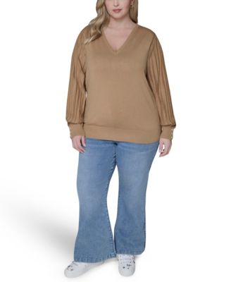 Women's Plus Size V-Neck Long-Sleeve Sweater