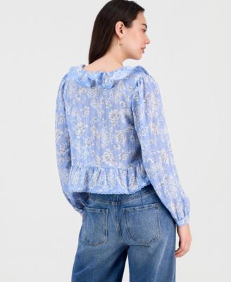 Petite Lace Trim V-Neck Ruffle Top, Macy's Exclusive