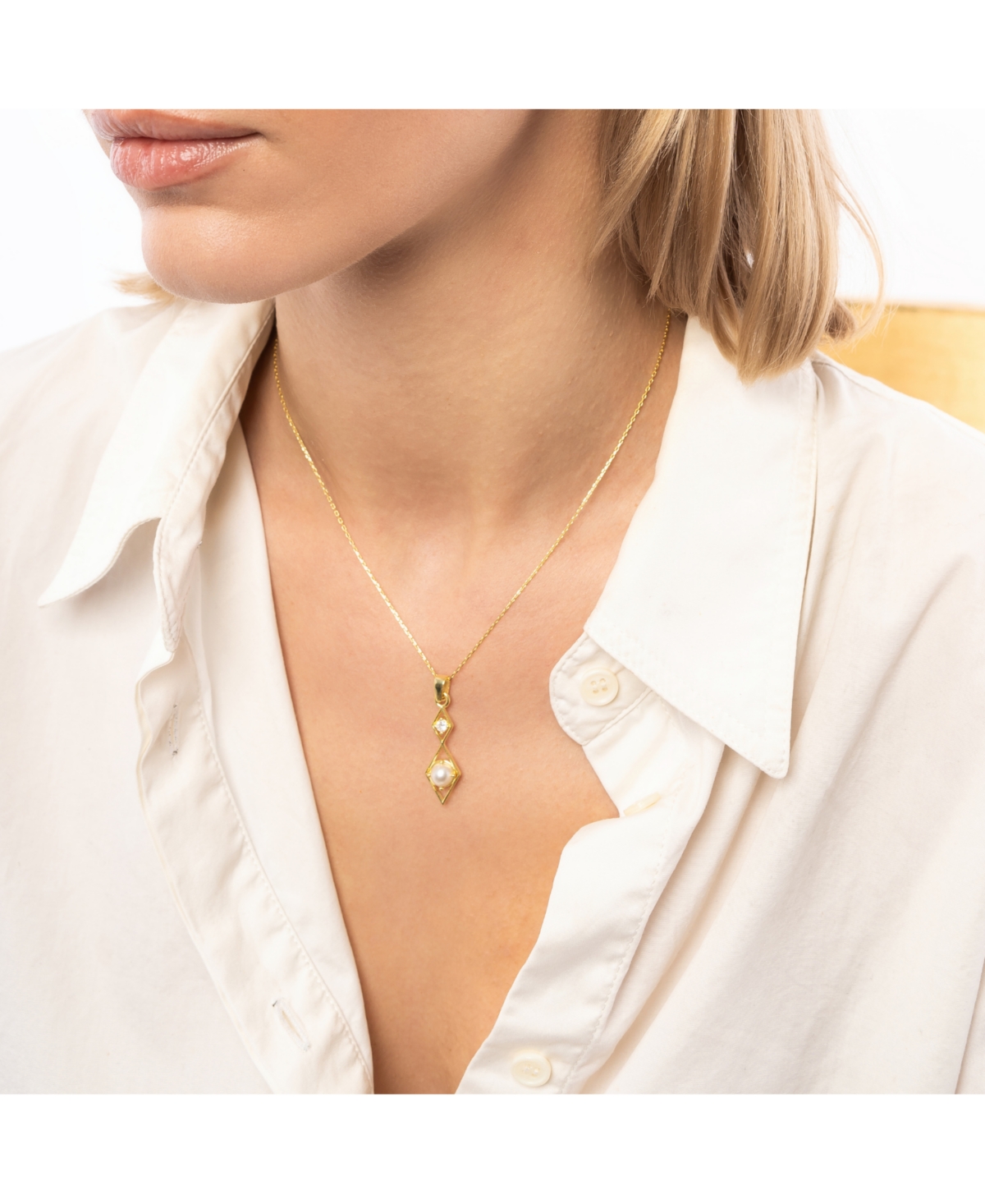 Spero London Sterling Silver Rhombus 3D Pearl Necklace