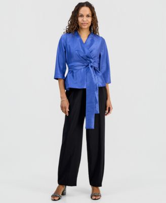 Petite Tie-Waist 3/4-Sleeve Top