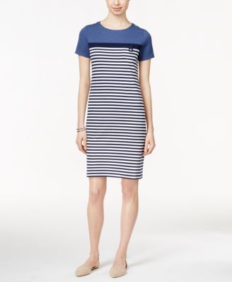 Karen Scott - Striped Short-Sleeve Sheath Dress