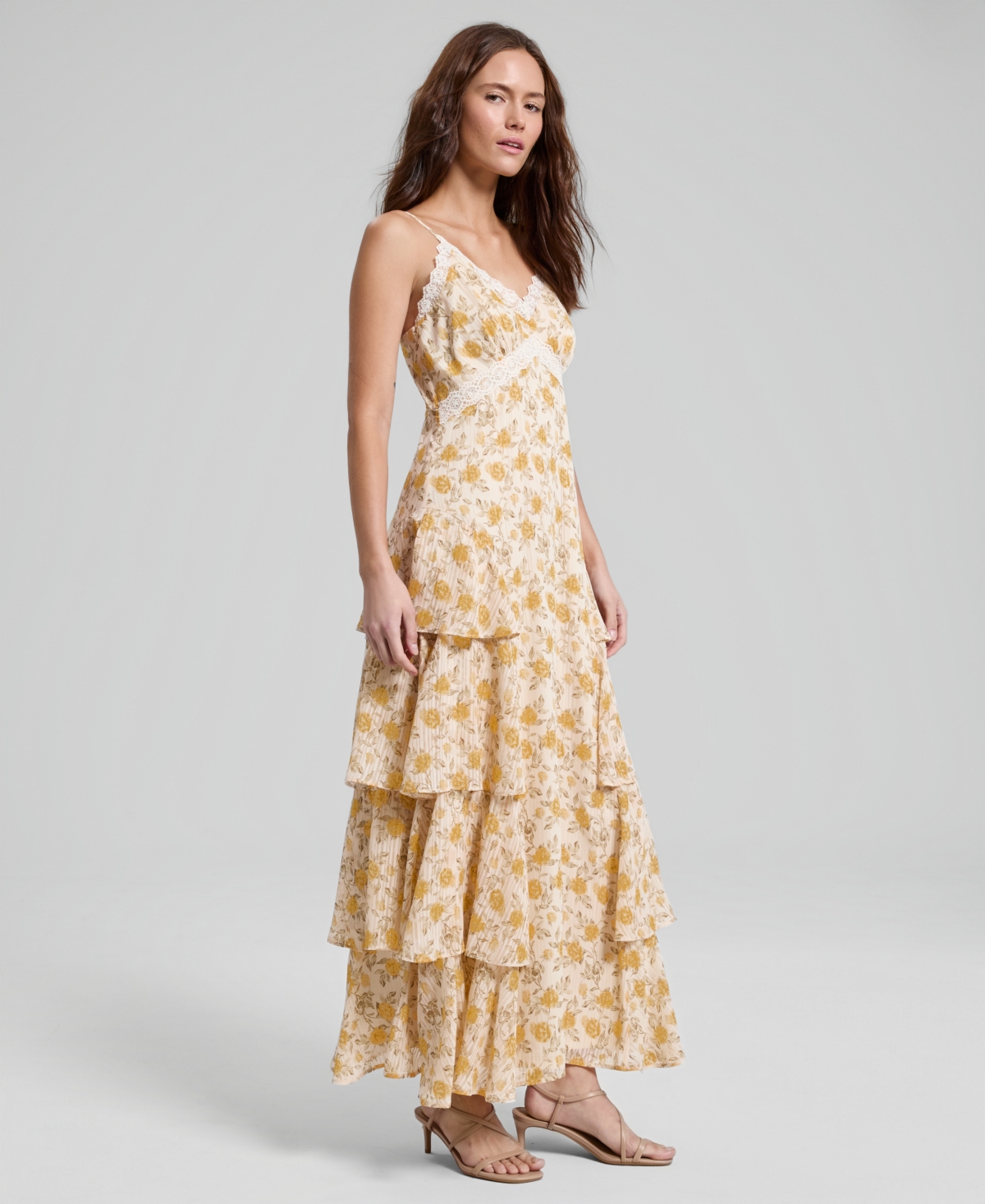 And Now This Women's Ruffled Lace-Trim Maxi Dress, Macy's Exclusive