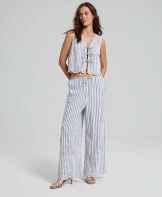 Petite Striped Eyelet Pants