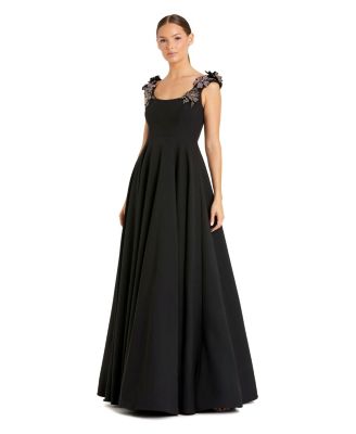 Women's Crepe Sleeveless Ballgown With Rhinestone Flowers