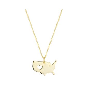 Love USA Map Heart Necklace Sterling Silver