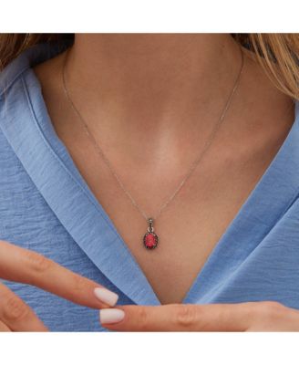 Oval Red Opal High Quality Sterling Silver Pendant Necklace