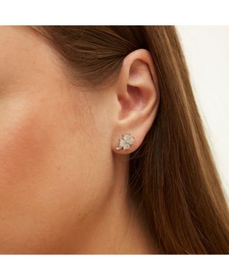 Four Leaf Clover Sterling Silver Stud Earrings - White