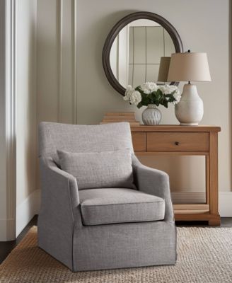 London 28"W Upholstered Skirted Swivel Armchair with Lumbar Pillow