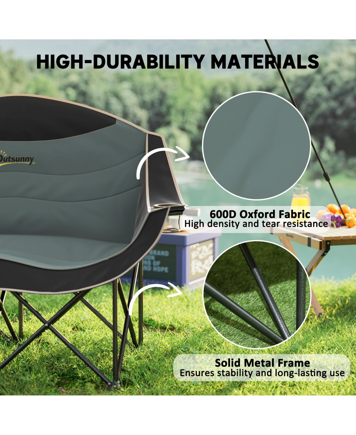 Outsunny Double Camping Chair for Adults, Padded Folding Camp Chair,