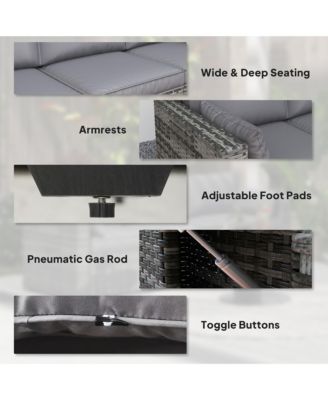 3-Seat Wicker Sofa w/ Side Trays, Outdoor Patio Couch, Mixed