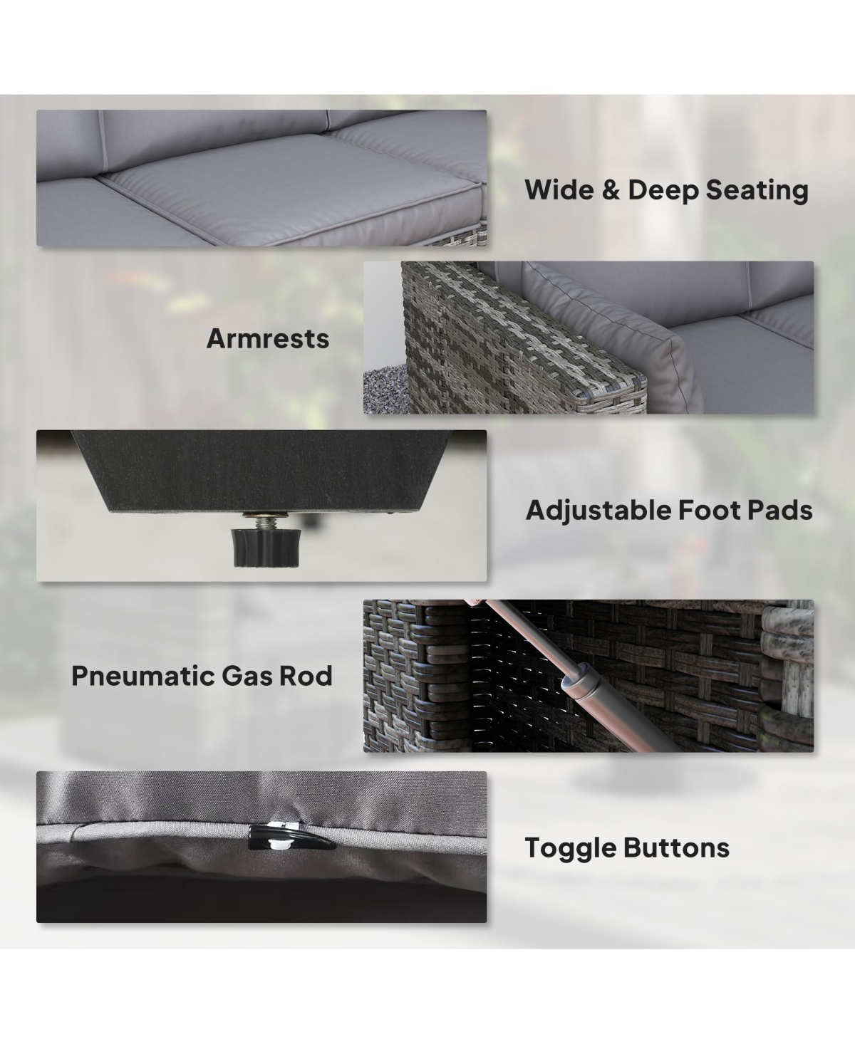 Outsunny 3-Seat Wicker Sofa w/ Side Trays, Outdoor Patio Couch, Mixed