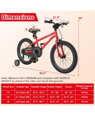 18-Inch Kids Bike Ages 3-8 with Handbrake and Coaster Brake and Bell Ring