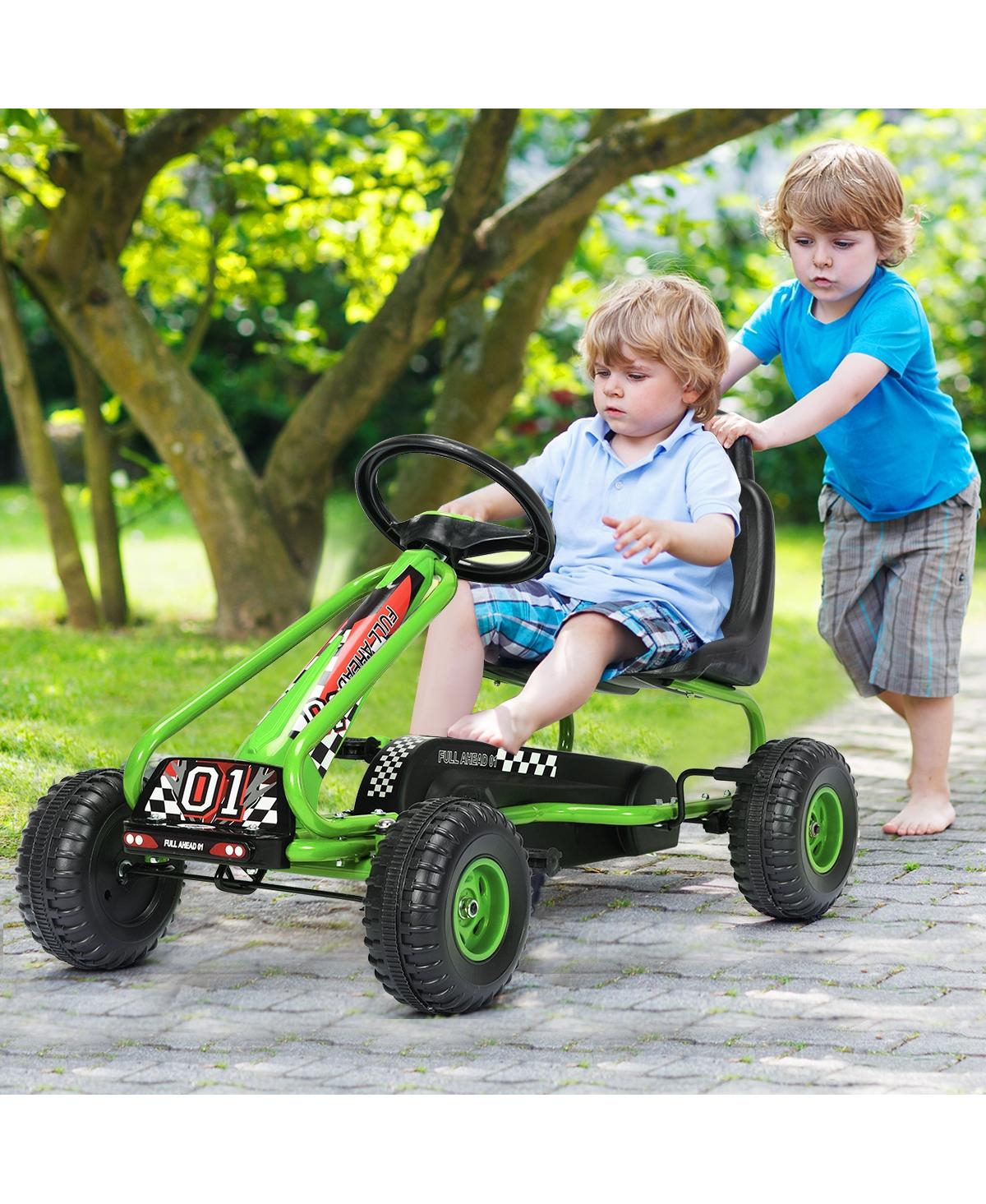Sugift 4 Wheel Pedal Powered Ride On Car with Adjustable Seat