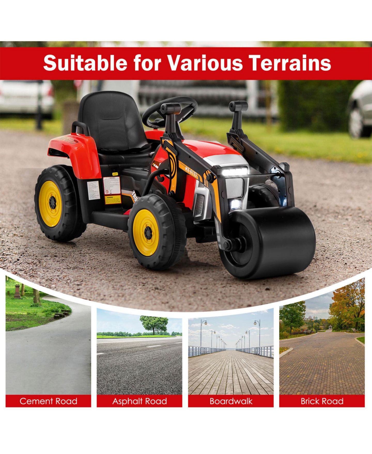 Детская игрушка SUGIFT 12V Kids Ride-On Road Roller with 2.4G Remote Control, Ages 3-8, цвет: Красный — фото 10