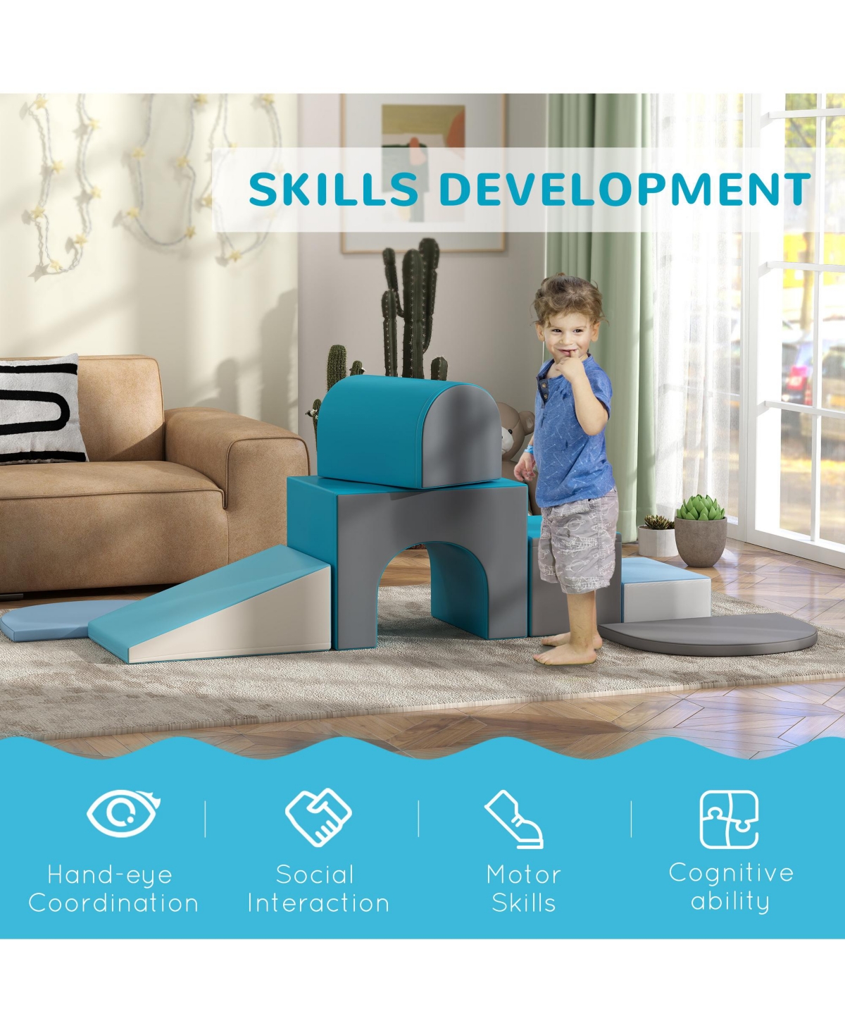 Qaba 7-Piece Kids Crawl and Climb Activity Play Set, Contemporary