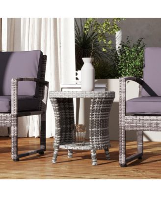 18" Wicker Table, 2-Tier Outdoor Side Table, Mixed