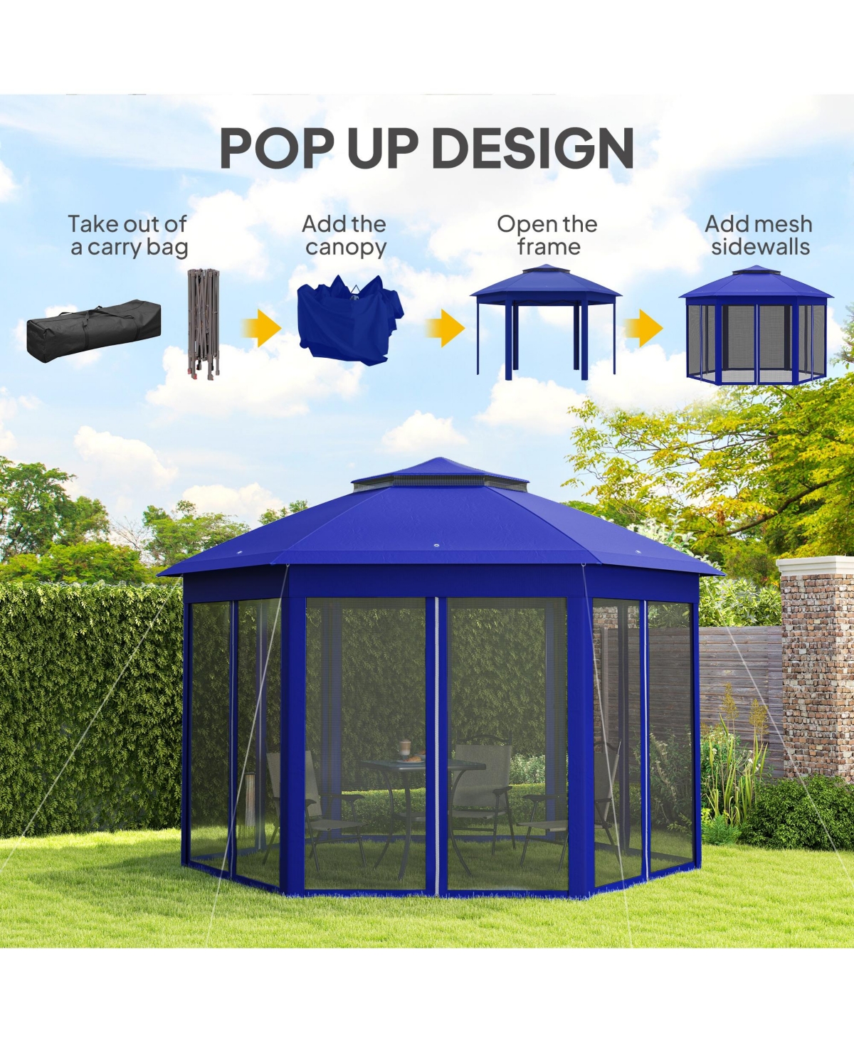 Outsunny 13' x 13' Pop Up Gazebo with 6 Zippe Mesh Netting,