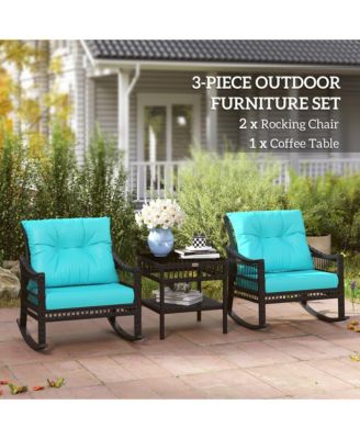 3 Pieces Rat Rocking Chair Set, Outdoor Rocker Chair,