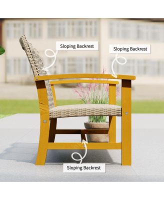 3-Seat Wicker Outdoor Couch Patio Sofa with Acacia Wood Armrests