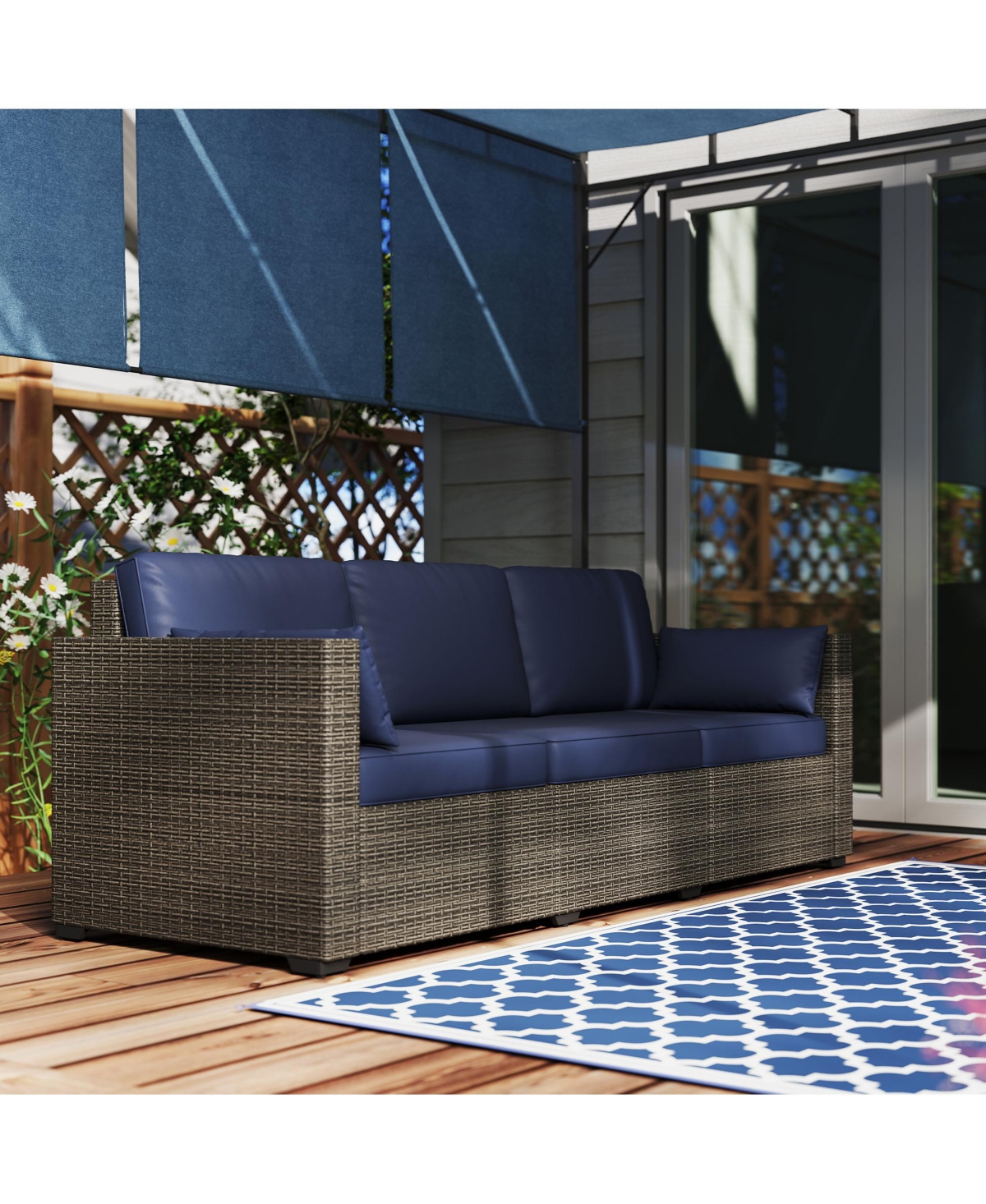 Outsunny Three-Seater Outdoor Wicker Patio Furniture,