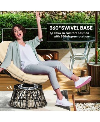 Outdoor Swivel Chair with Side Tray, Overstuffed Papasan Chair