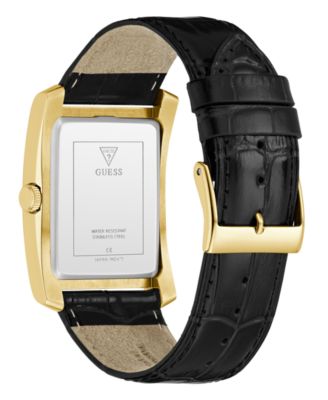 Men's Gold-Tone Black Leather Analog Watch, 34mm