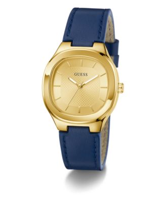 Women's Gold-Tone Blue Leather Analog Watch, 32mm