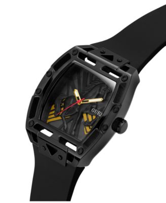 Men's Black Silicone Analog Watch, 44mm