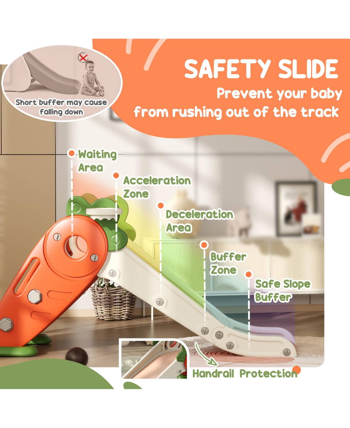 Qaba Foldable 3 in 1 Slide for Toddlers 1-3 Years with Basketball Hoop