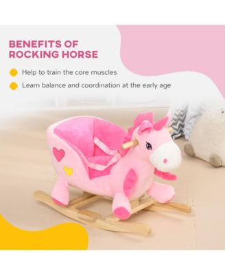 Kids Rocking Chair with Sound, Wood Base Seat, Safety Belt, Unicorn