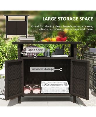Wicker Storage Cabinet, Outdoor Buffet Cabinet, Dark