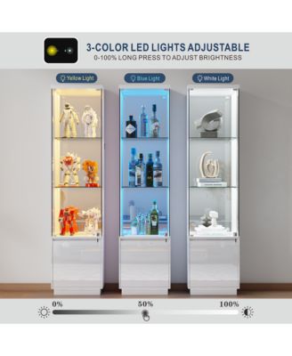 69" Corner Display Cabinet with Glass Doors & Motion LED