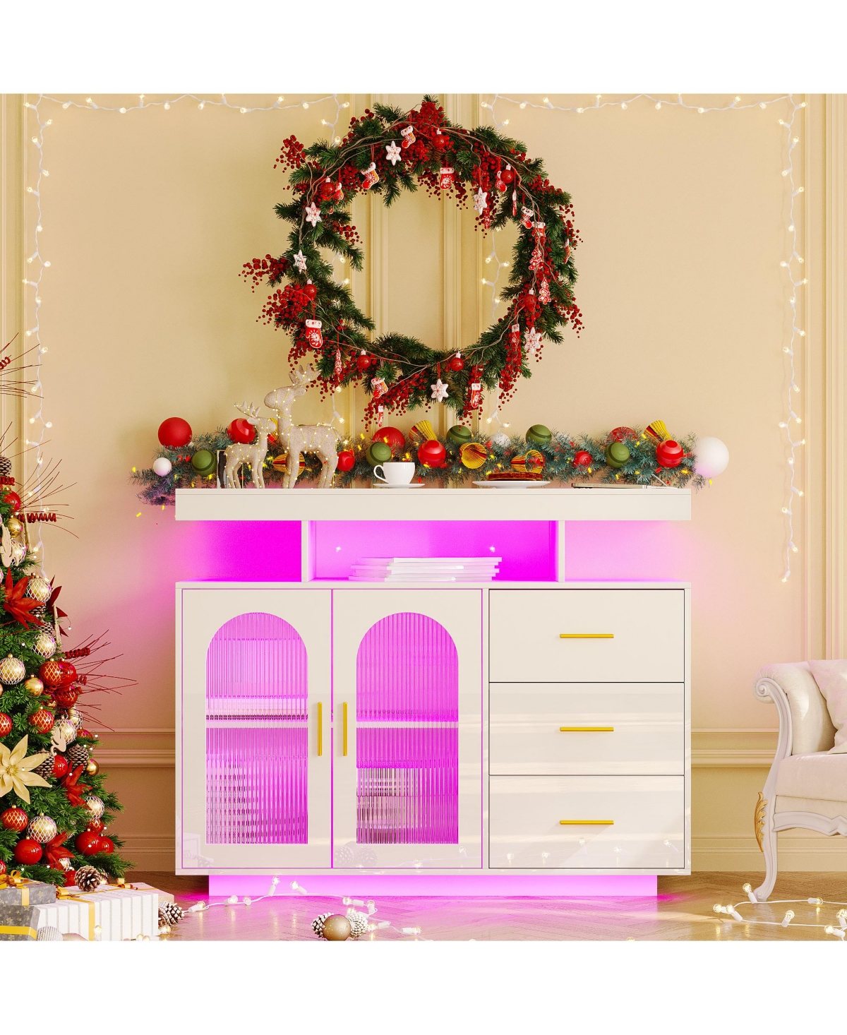Vlsrka Wine Bar Storage Cabinet with Led Lights