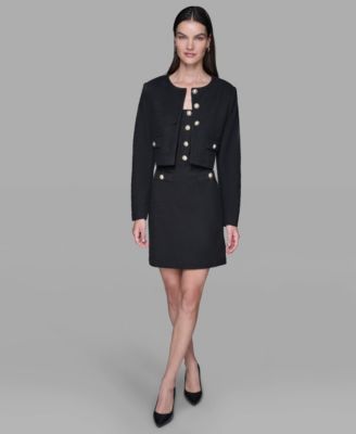 Women's Long-Sleeve Knit Dress with Tweed Jacket