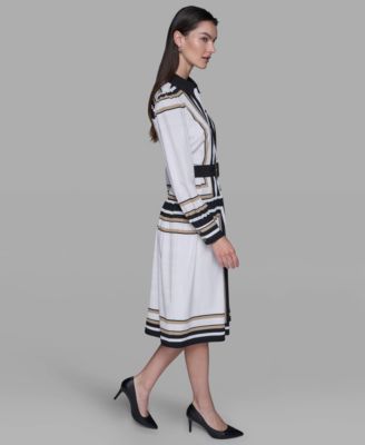 Women's Printed Crepe Collar Shirt Dress