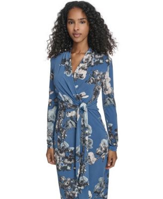 Women's Printed Surplice V-Neck Midi Dress
