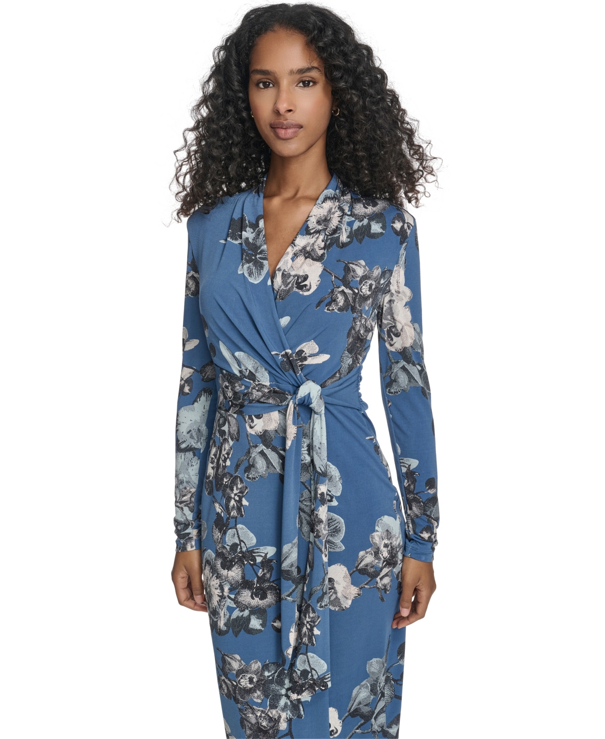 Calvin Klein Women's Printed Surplice V-neck Midi Dress In Blue